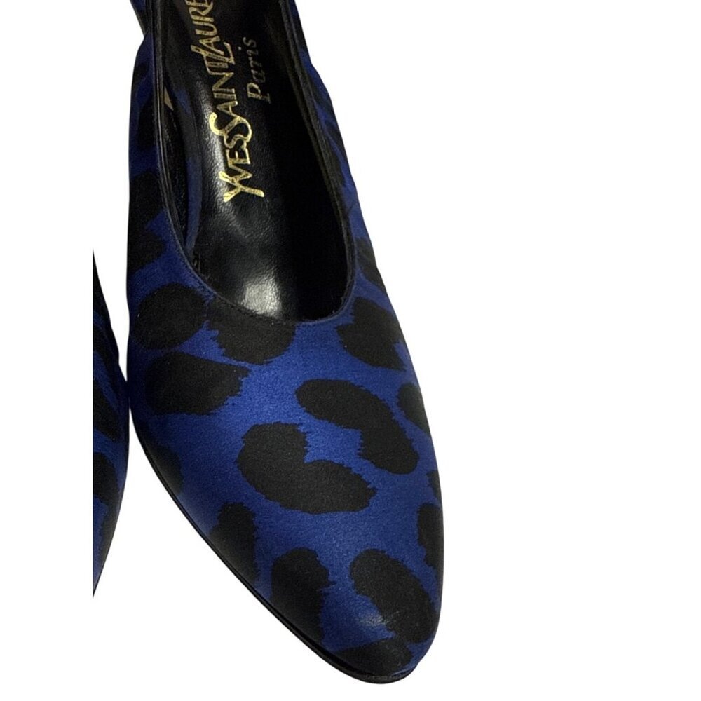 Yves Saint Laurent Slingback Women's Pumps Heels Shoes Blue Animal Print 8.5 - Picture 7 of 8